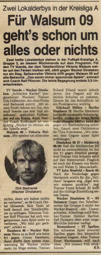 1991-Zeitung-Trainer-Ralf Plincner vor dem Spiel gegen Walsum 09-